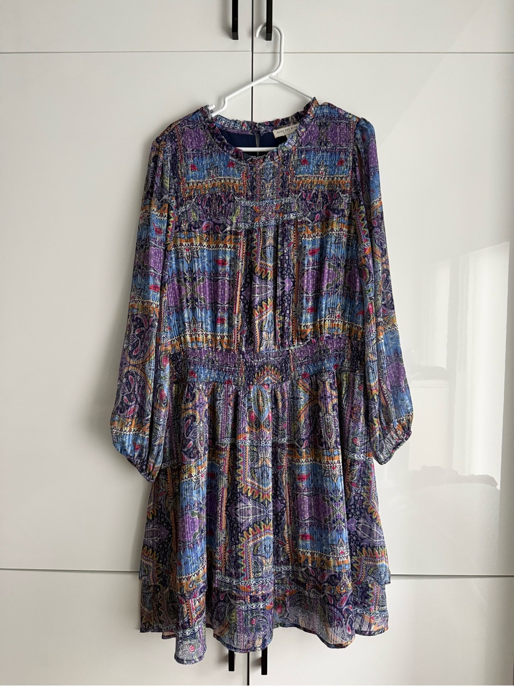 Skies Are Blue Purple Multi Paisley Smocked Midi Dress